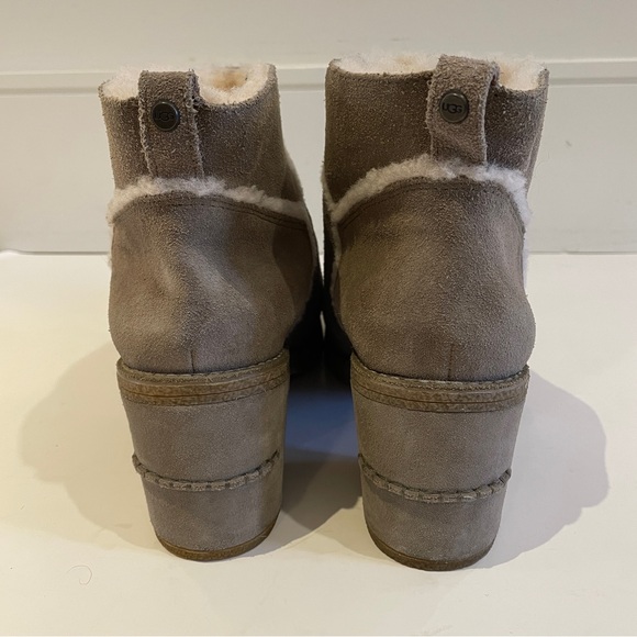 UGG Suede Shearling Ankle Boots with Block Heel in Taupe Women’s US 11 - Picture 4 of 8